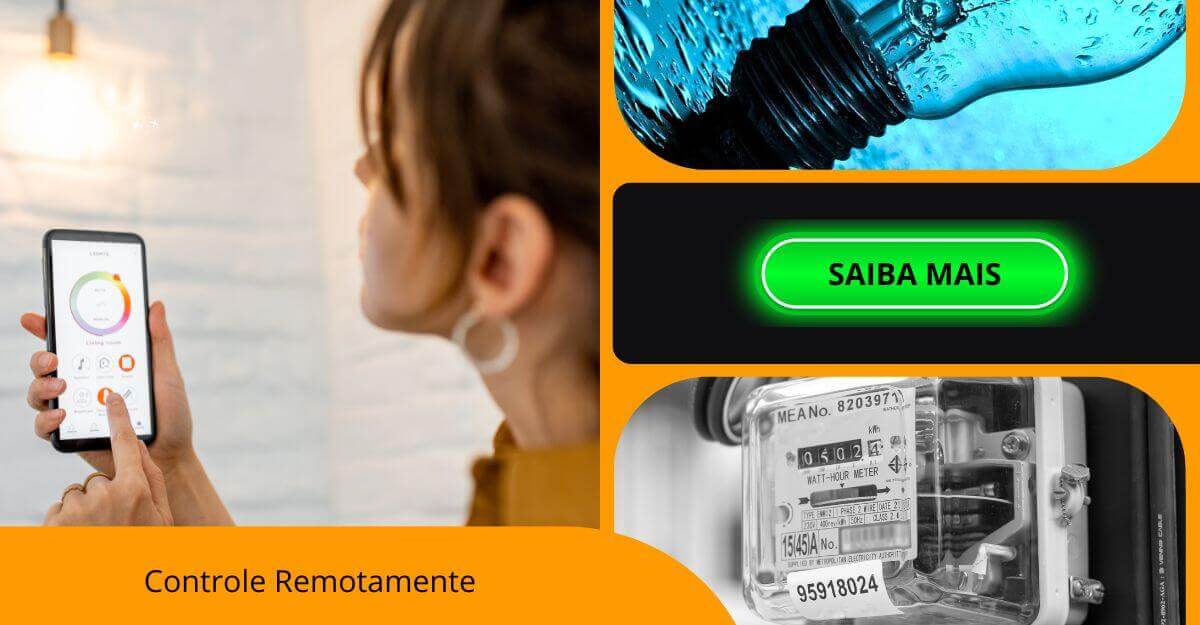 controle remoto de iluminacao smartphone economia energia.jpg Imagem mostra controle remoto de iluminação via app, economia de energia e botão "saiba mais" sobre automação inteligente.